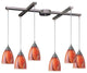 Arco Baleno 6-Light Satin Nickel Pendant, Multicolored Glass