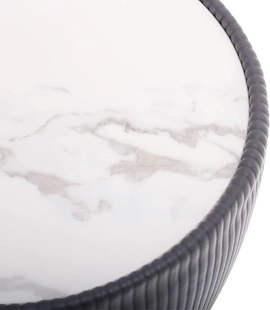 First of a Kind Modern Drum Bowl Coffee Table, Sintered Stone at Top, Grey