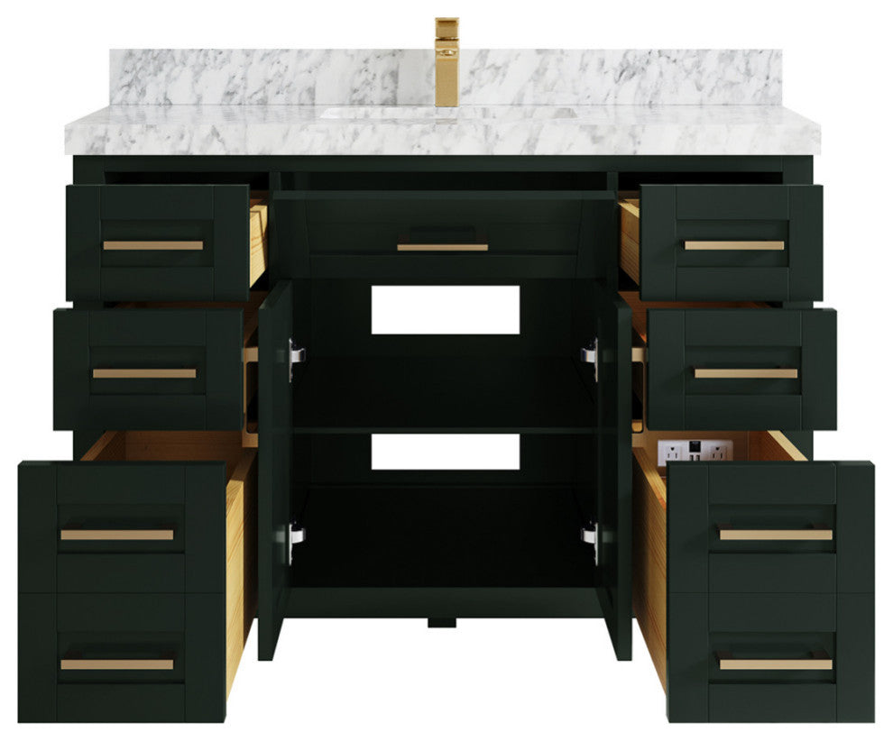 Cambridge 48 Single Sink Bath Vanity in Dark Forest Green 2" Carrara Marble