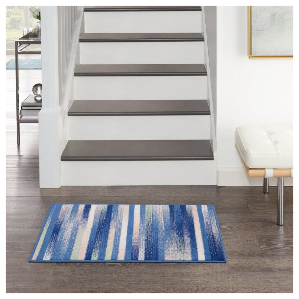6' X 9' Blue And White Striped Dhurrie Area Rug