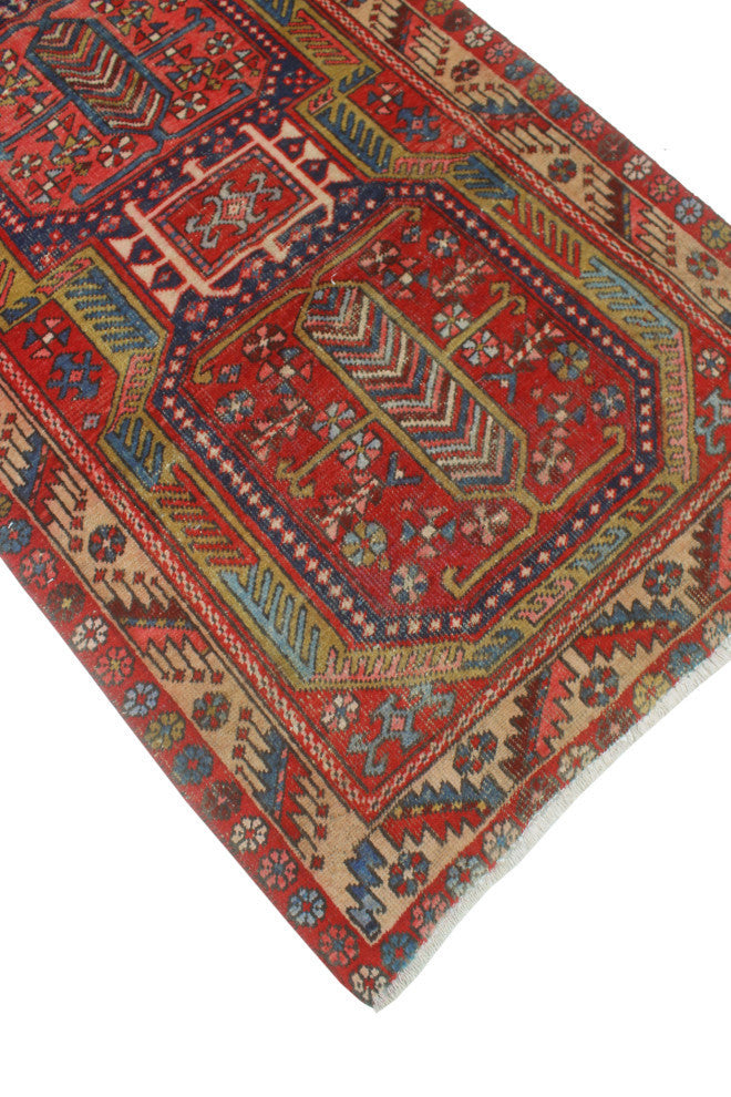 Fine Vintage Distressed Ebun Red/Blue Runner, 3'4x10'10