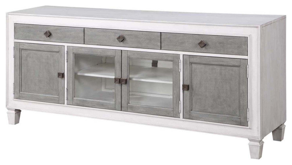 TV Stand With Storage, Rustic Gray and White