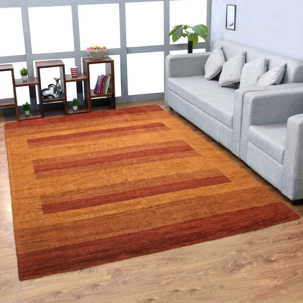 HAND KNOTTED LOOM SILK ECO-FRIENDLY RUGS-8'x10',Rectangle,Orange,Contemporary