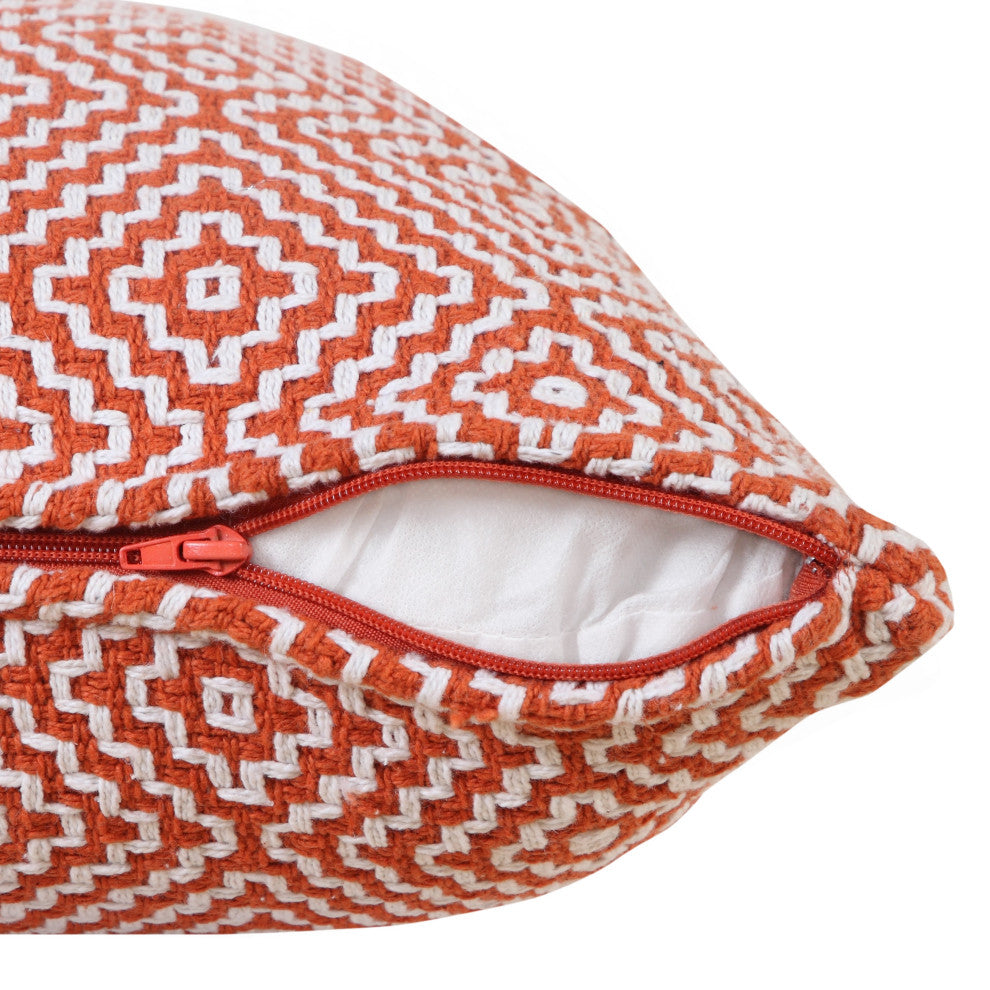 Ox Bay Handwoven Orange/White Diamond Organic Cotton Pillow Cover, 20"x20"