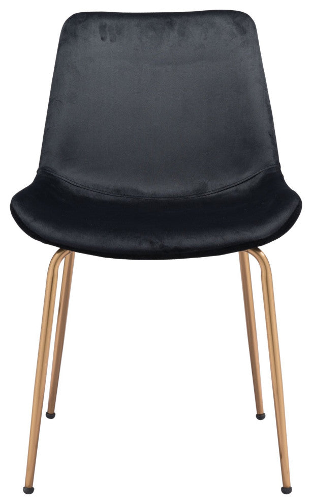 Dining Chair, Set of 2, Steel Metal, Fabric, Black, Gold, Kitchen Cafe Bistro