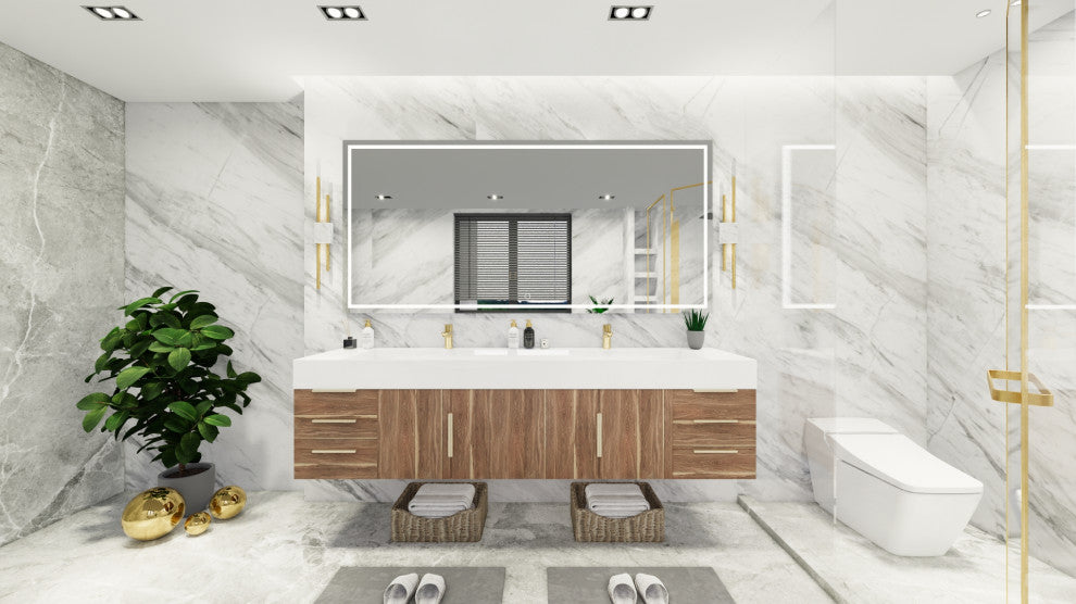 Madison 84" Wall Standing Double Sink Vanity with Reinforced Acrylic Sink, White Oak