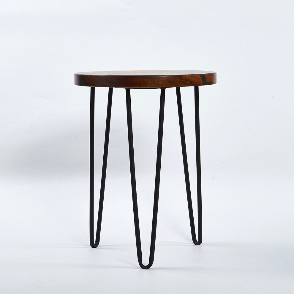 Round Epoxy Resin & Wood Side Table, Black