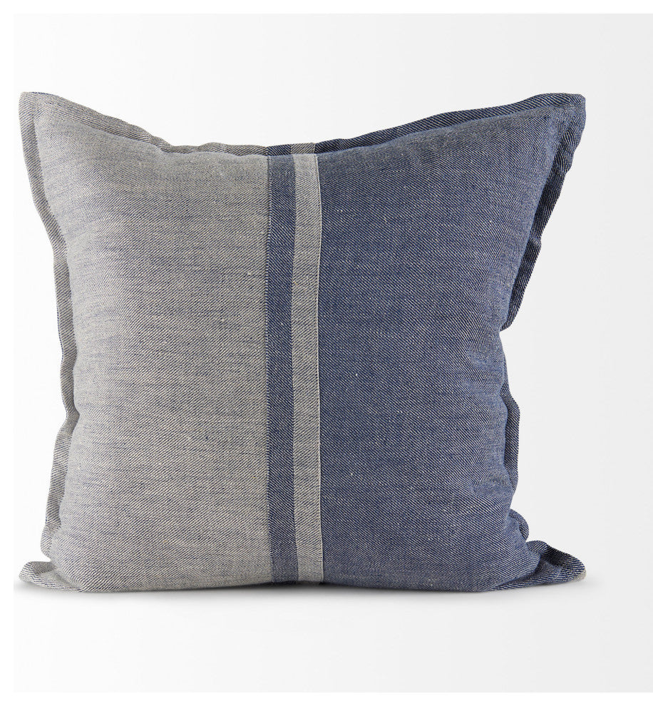 Aubrielle 20Lx20W Gray and Blue Fabric Color Blocked Decorative Pillow Cover