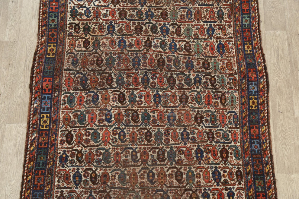 Consigned, Oriental Antique Traditional Handmade Persian Area Rug, Beige, 5x6