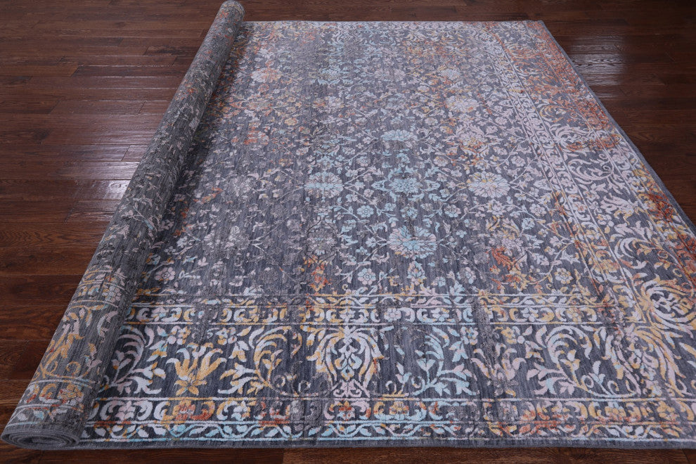 8' 11" X 11' 11" Modern Handmade Wool and Silk Rug Q8706