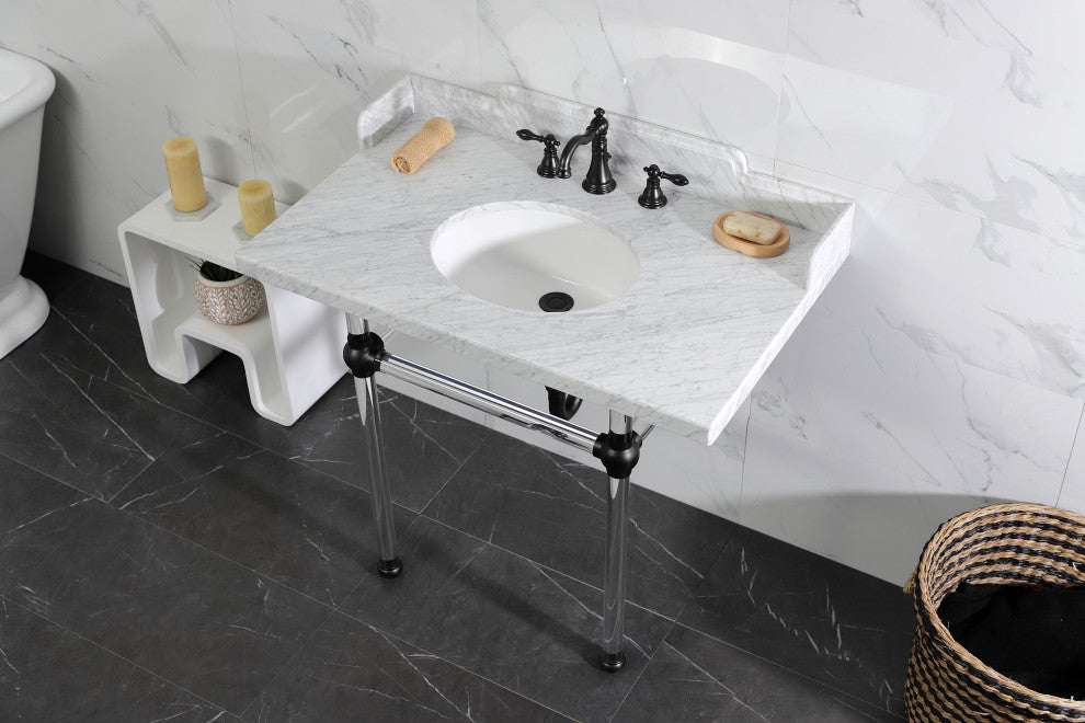 Kingston Brass LMS3630MA0 36" Carrara Marble Console Sink, Acrylic Legs