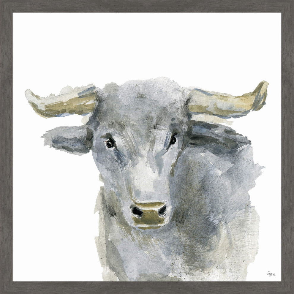 "Opinionated Bull" Framed Painting Print, 32"x32"