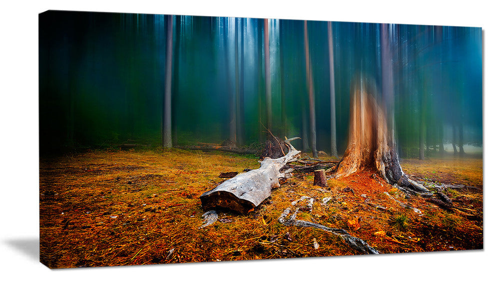 Blue Forest on Foggy Morning, Landscape Canvas Art Print, 32"x16"