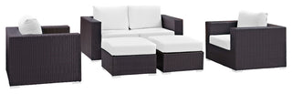 Convene 5 Piece Outdoor Patio Sofa Set, Espresso White