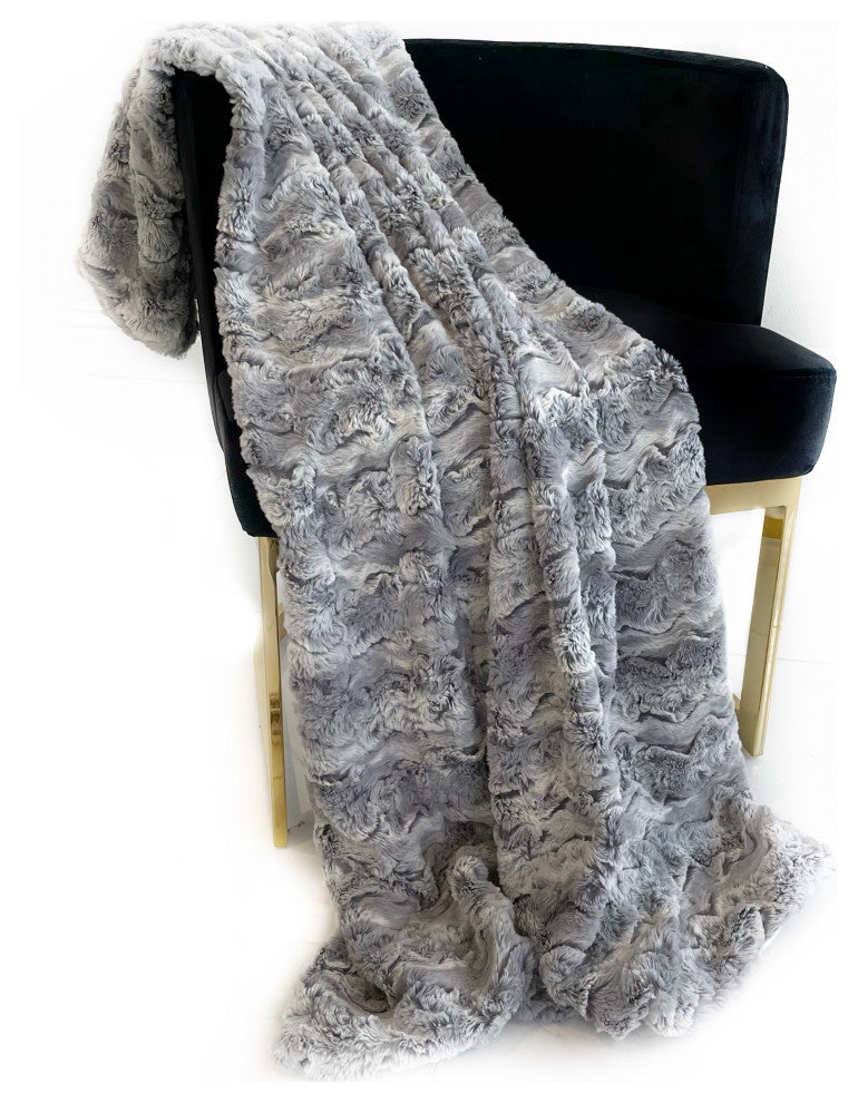 Silver Wild Rabbit Faux Fur Luxury Throw Blanket, Blanket 90Lx90W Full