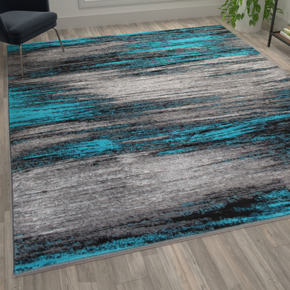 Rylan Collection Abstract Pattern Area Rug-Turquoise - 6' x 9'