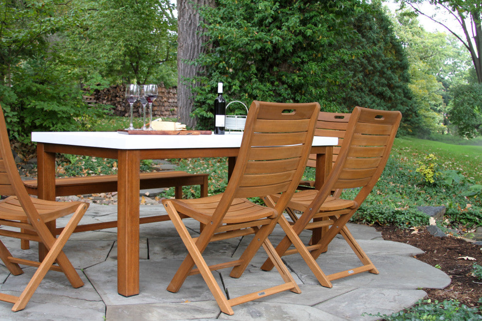 6-Piece Eucalyptus and Ivory Composite Dining Set With Folding Chairs