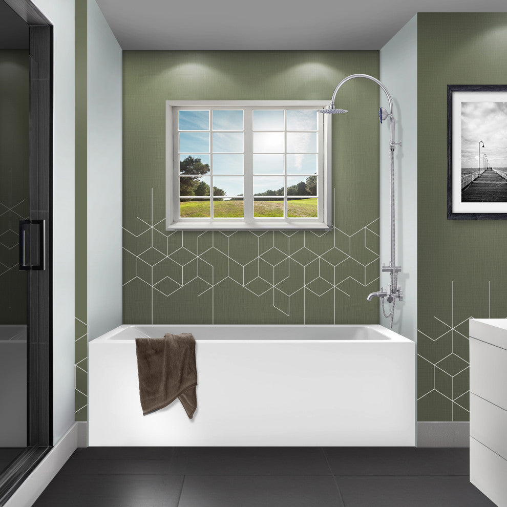 Acrylic Apron Soaking Bathtub, White, 54"x30", Left, Without Drain