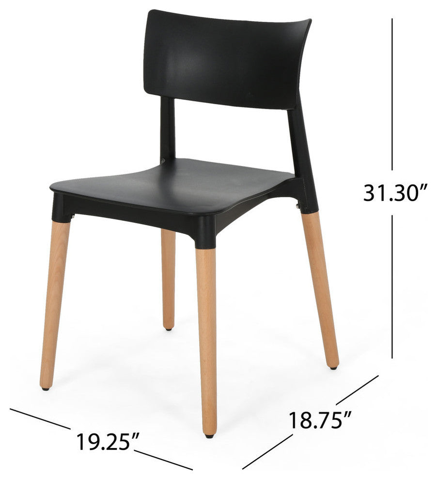 Isabel Dining Chair With Beech Wood Legs, Set of 2, Black, Natural
