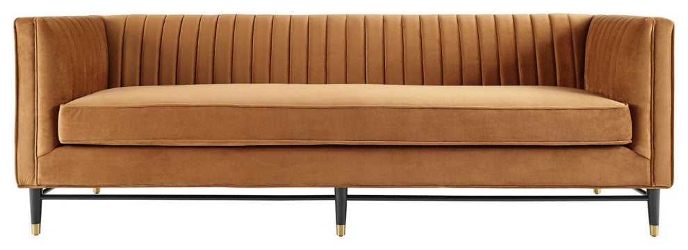 Devote Channel Tufted Performance Velvet Sofa, Cognac