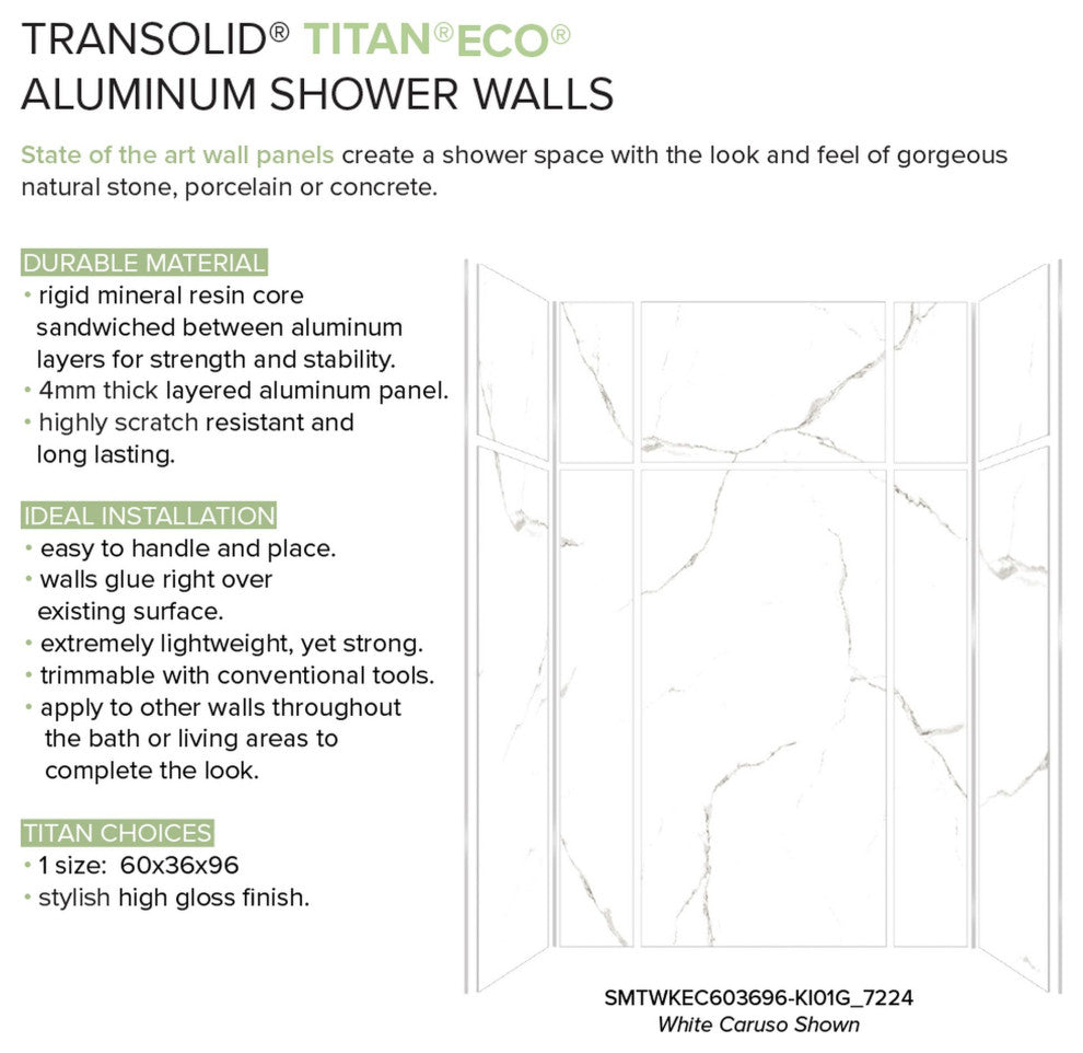Transolid Titan 60" x 32" x 96" Walk" Shower Kit With End Drain