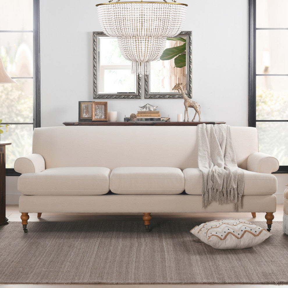 Alana Lawson 88" 3-Cushion Tight Back Sofa, Sky Neutral Beige Polyester