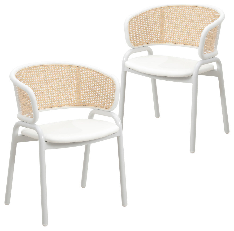 LeisureMod Ervilla Dining Armchair With White Steel Base Set of 2, White
