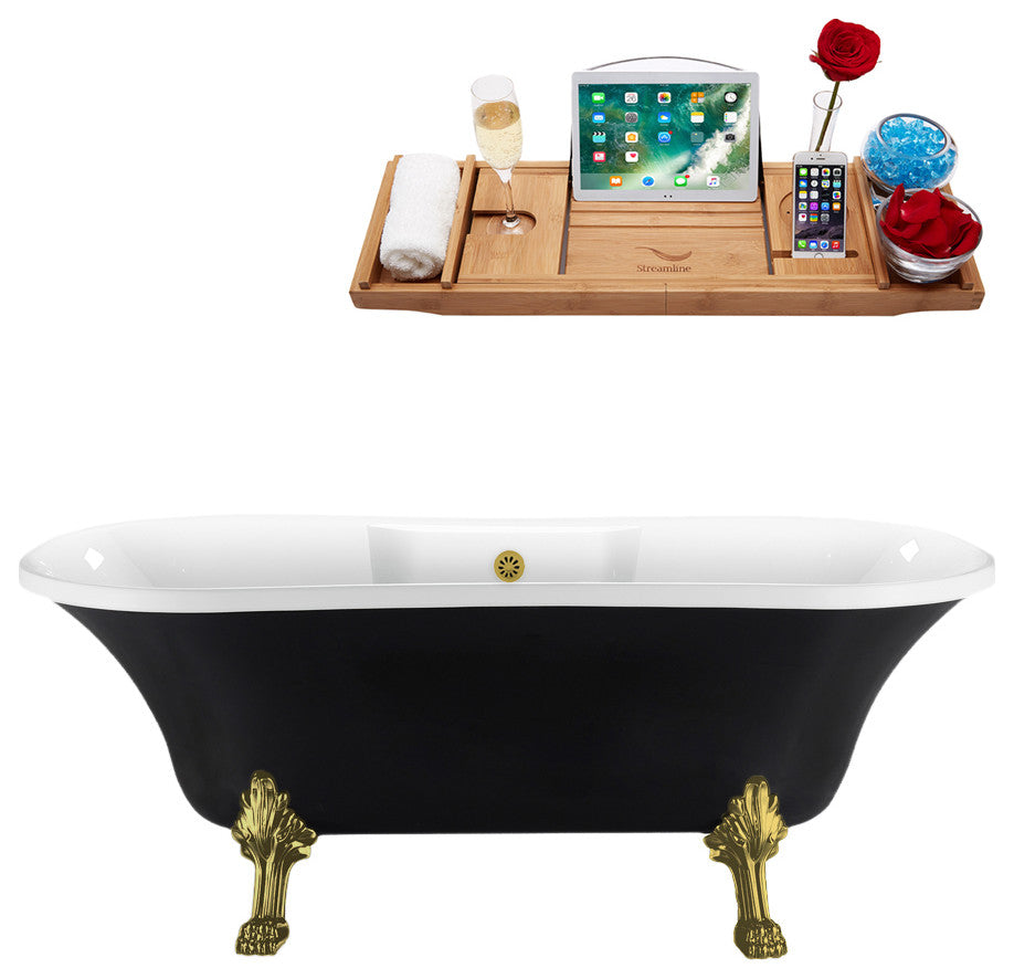 68" Streamline N103BGL-BGL Clawfoot Tub and Tray With External Drain