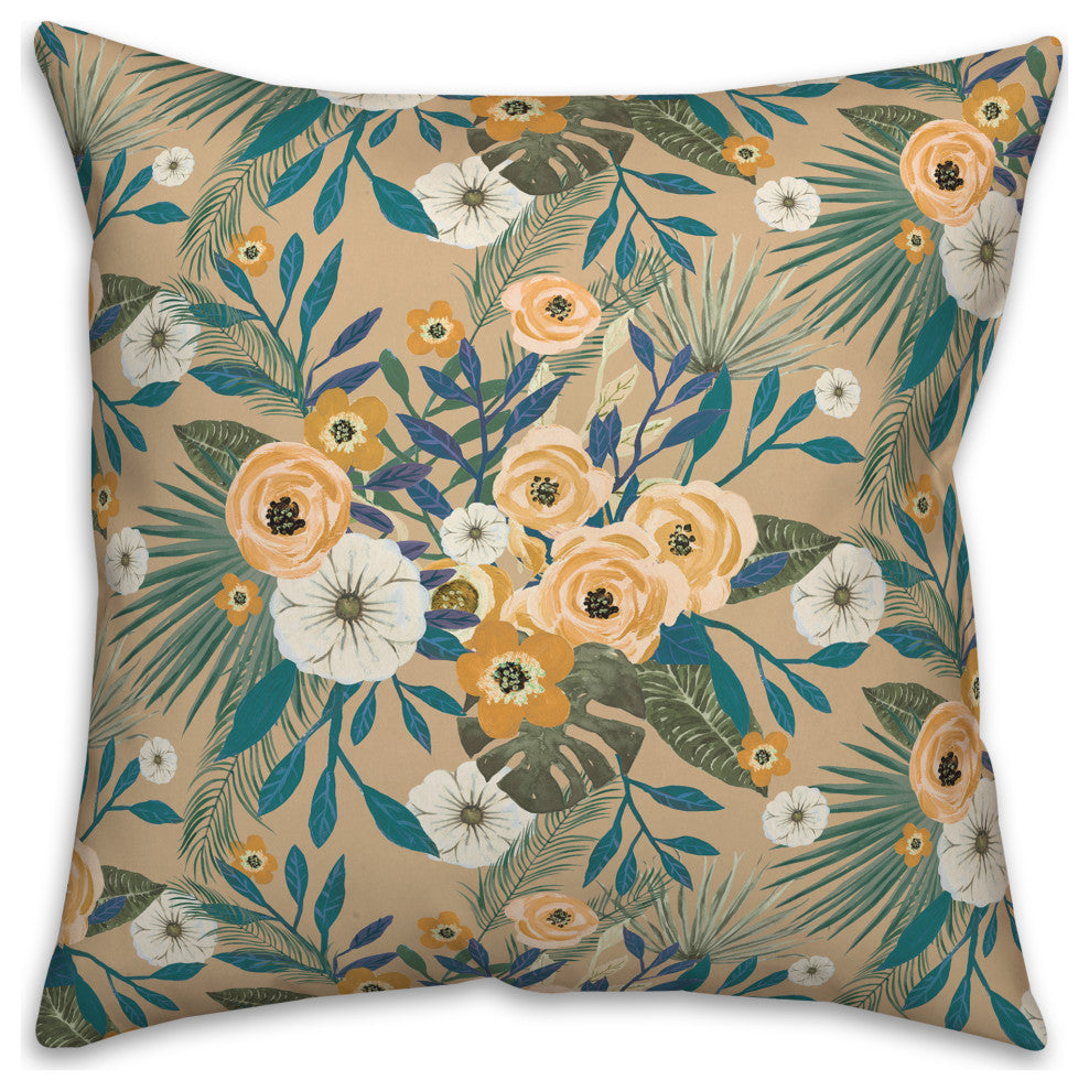 Beige Tropical Floral 18x18 Spun Poly Pillow