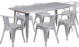 31.5"x63" Rectangular Silver Metal 6-Piece Table Set Arm Chairs