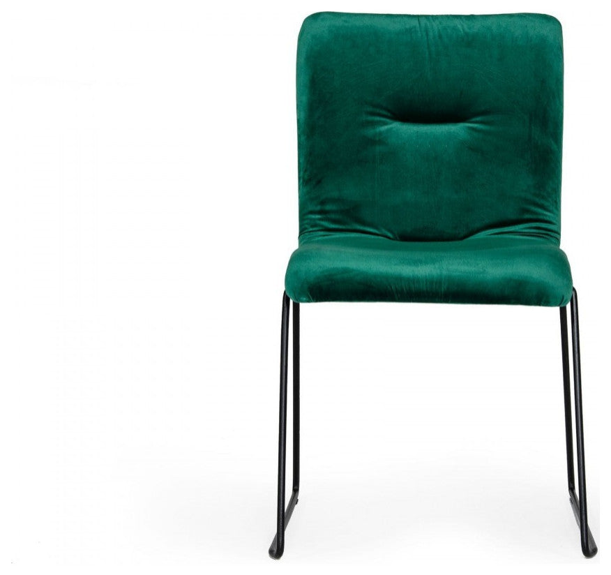Set of Two Emerald Green Velvet Dining Chairs
