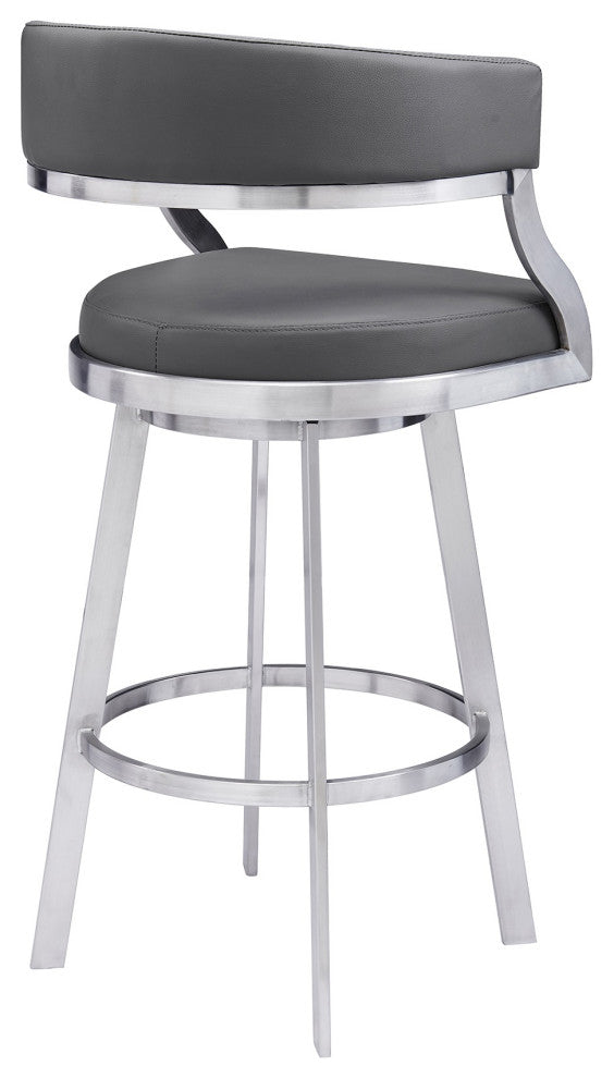 Saturn Contemporary 30" Bar Height Barstool in Brushed Stainless Steel Finish