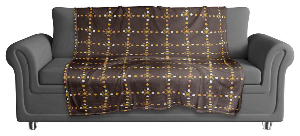 Whimsical Folk Pattern in Brown Fleece Blanket