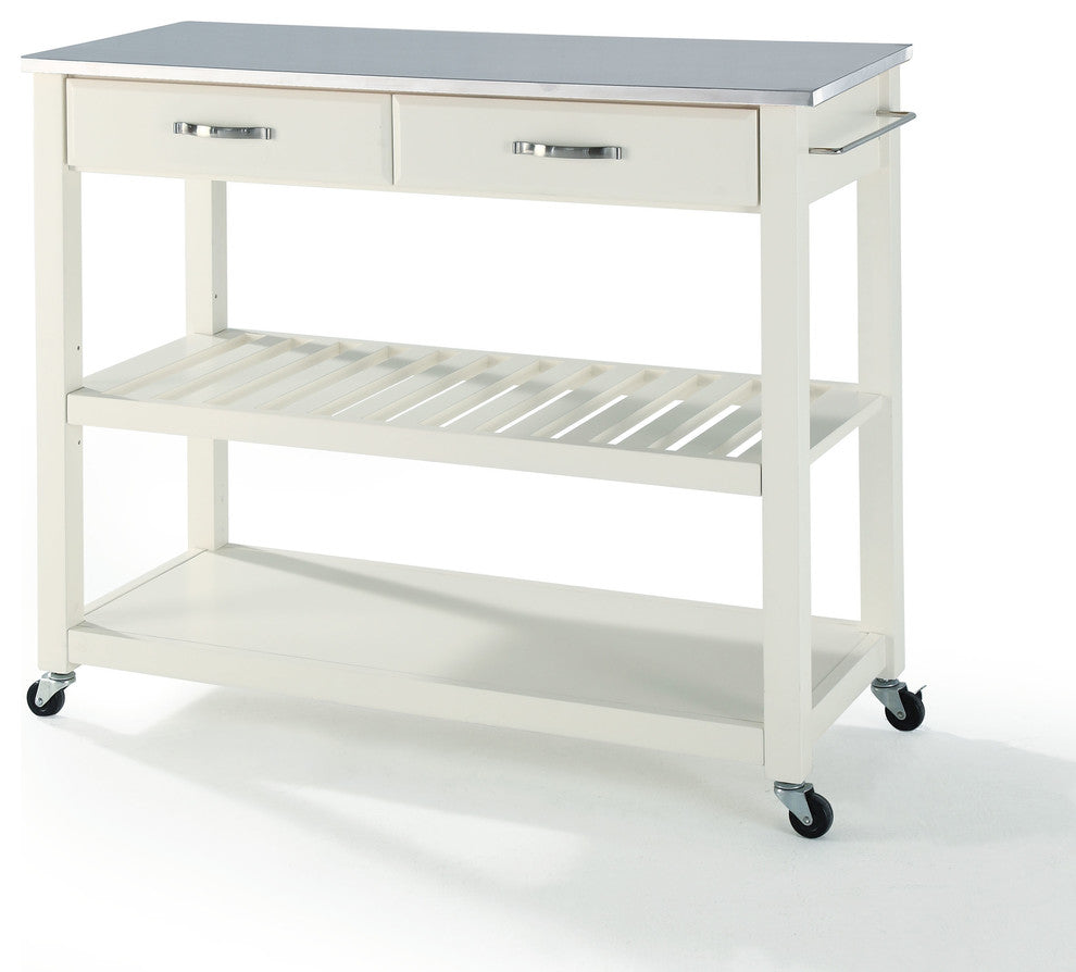 Crosley 2 Drawer Stainless Steel Top Kitchen Cart in White