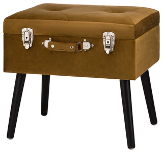 19.70" Glod Velvet Upholstered Storage Stool With Black Solid Rubberwood Legs