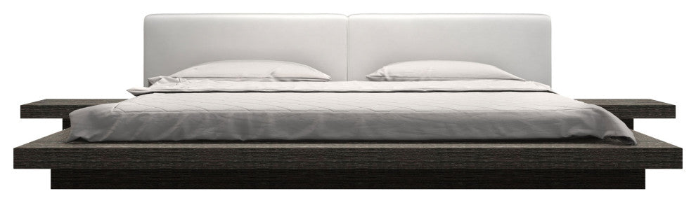 Worth Queen Bed, White Eco Leather and Gray Oak