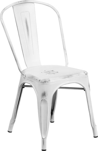 Distressed Metal Indoor Stackable Chair, White, 17.75"x20"x33.50"
