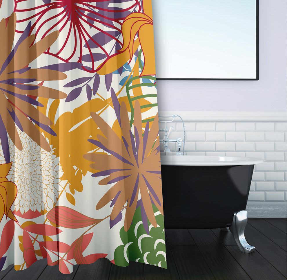 70"Wx73"L Jumble Floral Shower Curtain, Scallion