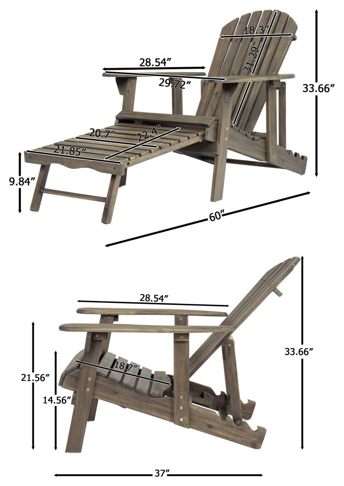 GDF Studio Katherine Outdoor Reclining Wood Adirondack Chairs, Set of 2, Gray