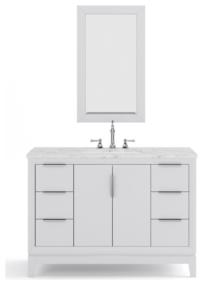 Elizabeth 48" Single Sink Carrara White Marble Vanity, Pure White