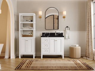 Nashville 36" Right Offset Bath Vanity, White 2" Calacatta Black