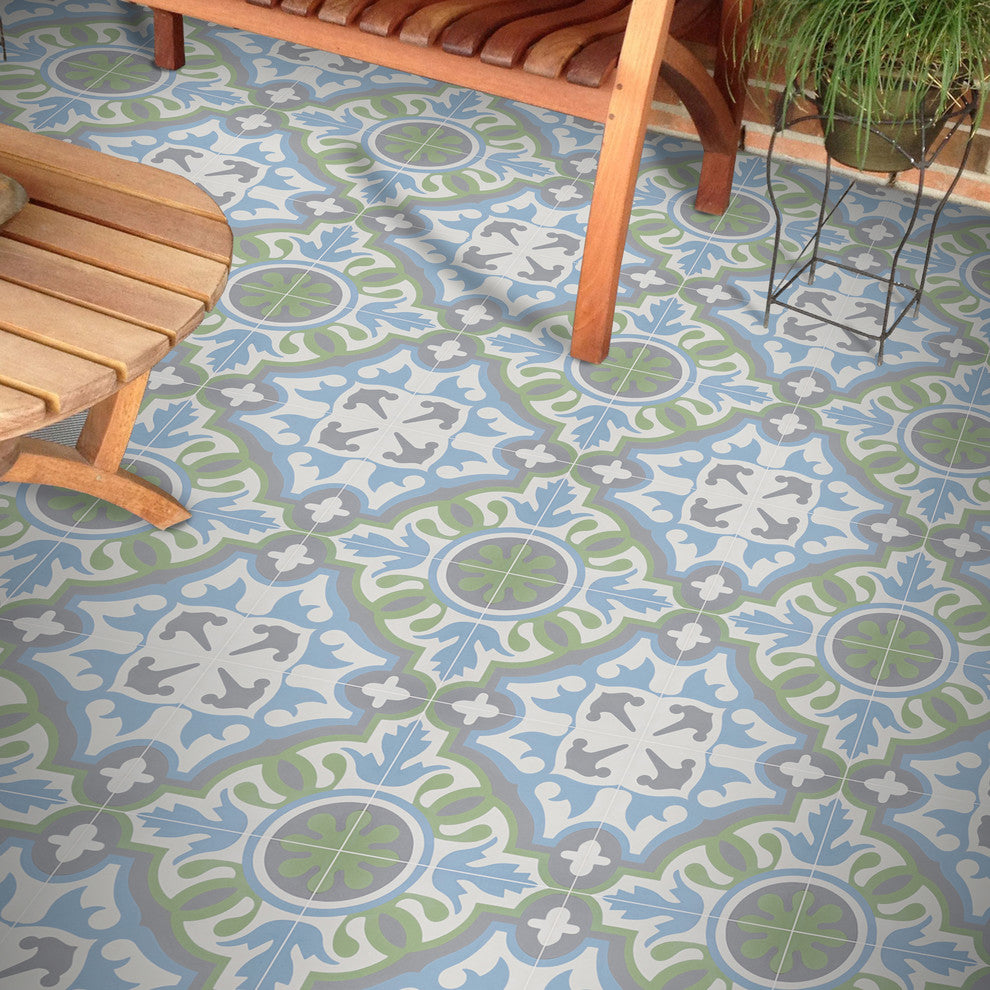 Baha Handmade Cement Tile, Green/Blue/Gray/ Sample