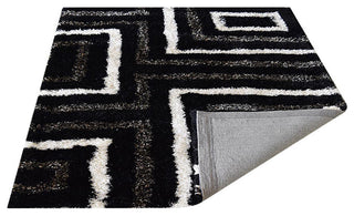 Hand Tufted Shag Polyester Area Rug Geometric Black Beige, 10'x10' Square