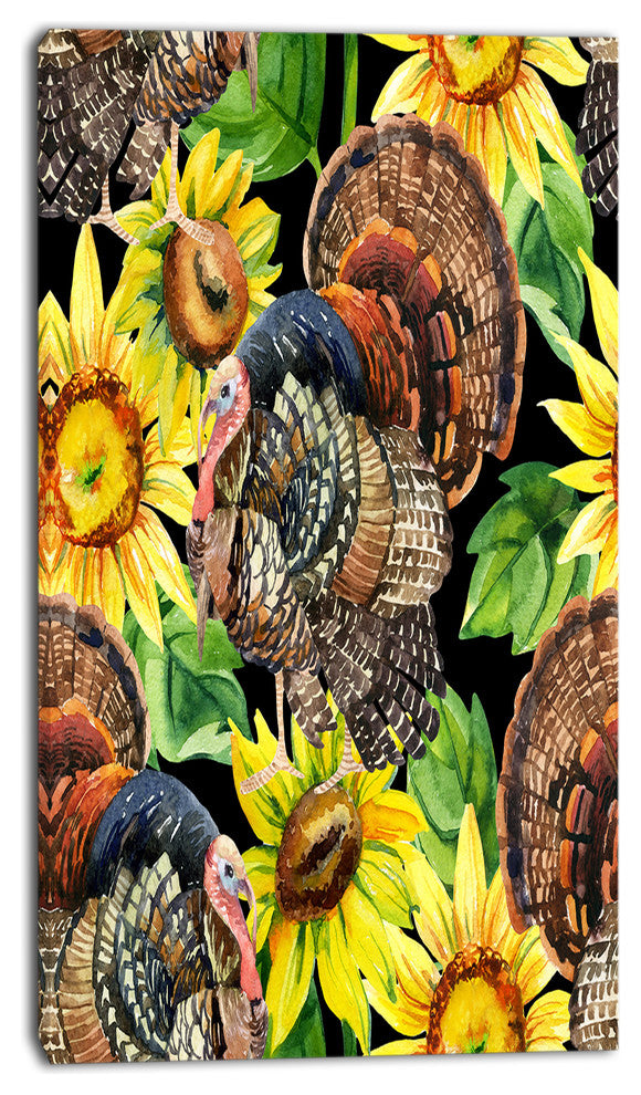 Turkey Bird with Sunflowers, Floral Canvas Art print, 16"x32"