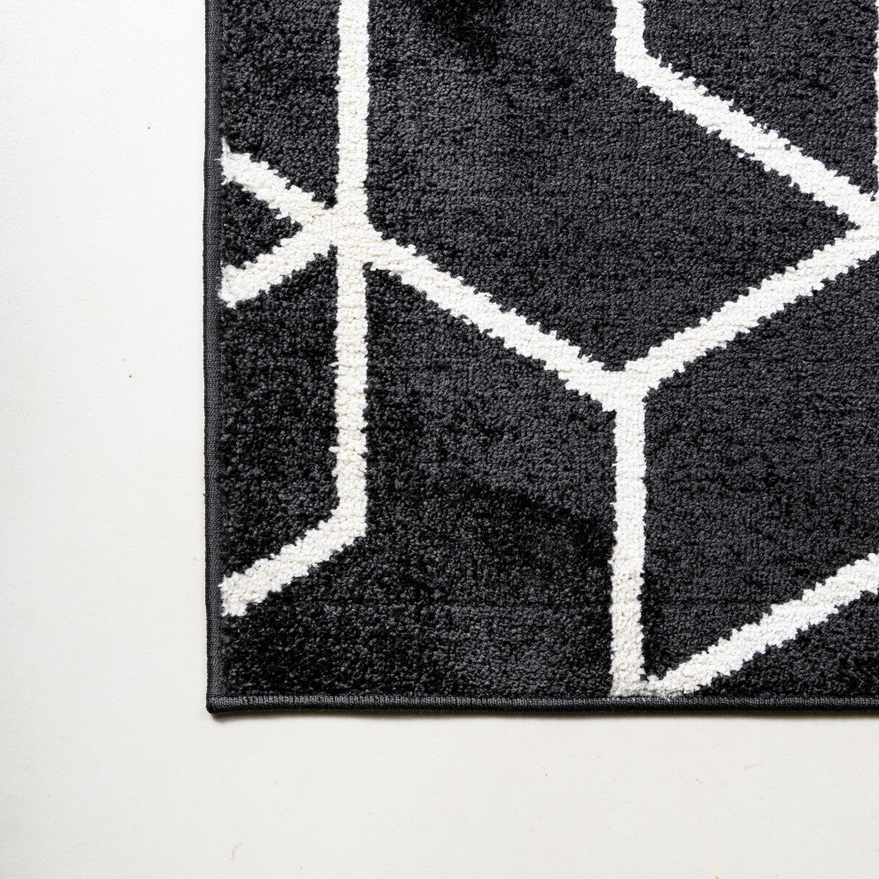 Tumbling Blocks Modern Geometric Black/White 8'x10' Area Rug