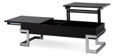 Modern Coffee Table, Unique Design With Chrome Base & Lift Up Tray Top, Black
