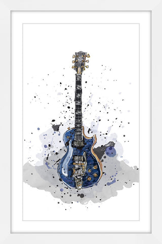 "Guitare Bleue Sans Texte" Framed Painting Print