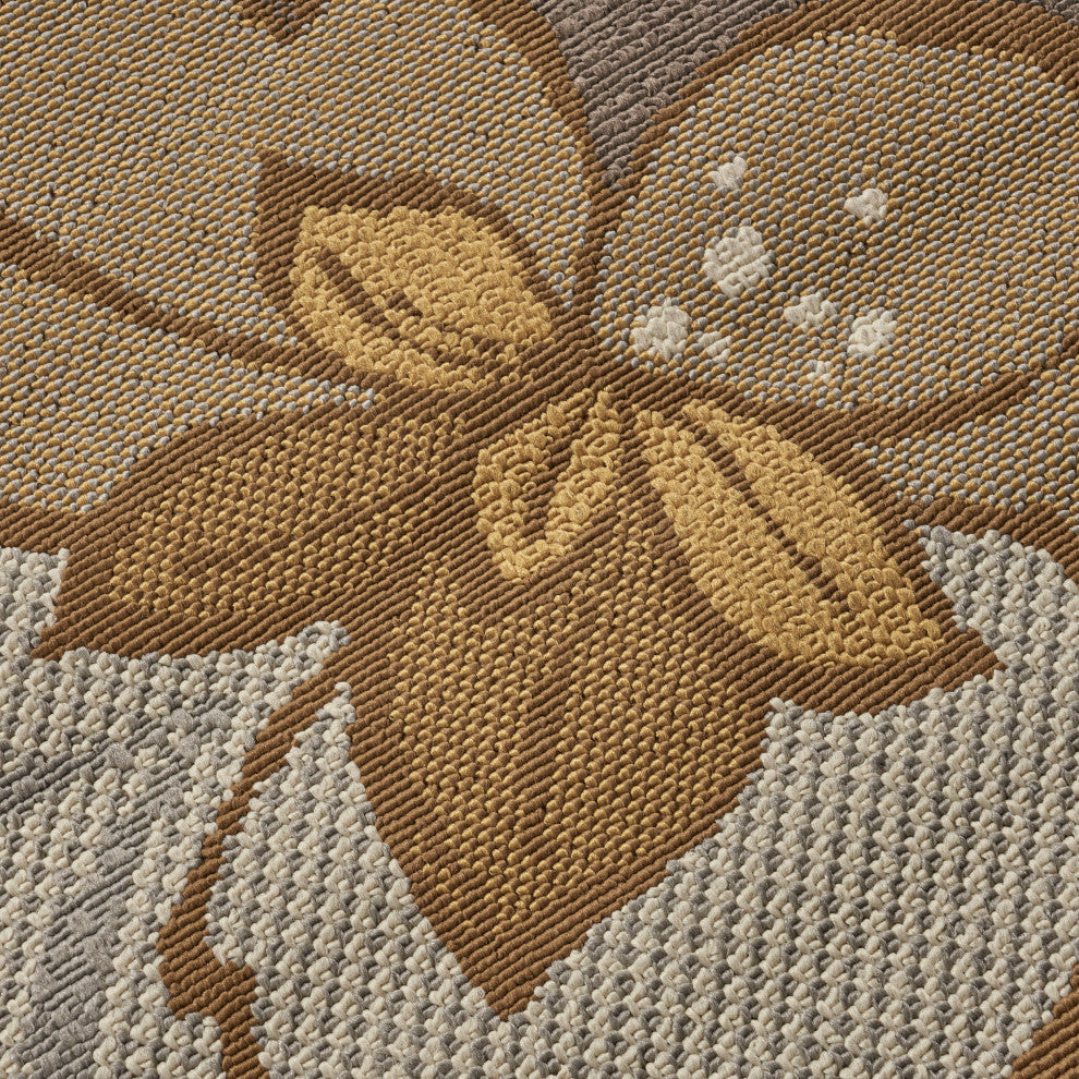 GDF Studio Damaris Outdoor Floral 5'x8' Area Rug, Ivory and Multicolored