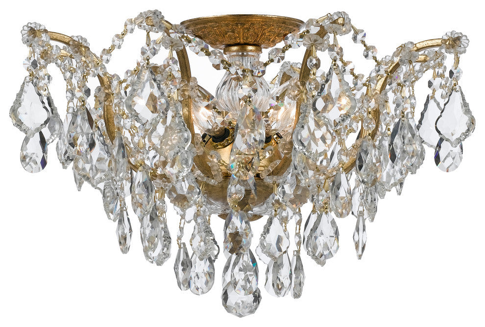 Filmore 5 Light Ceiling Mount in Antique Gold with Clear Hand Cut Crystal
