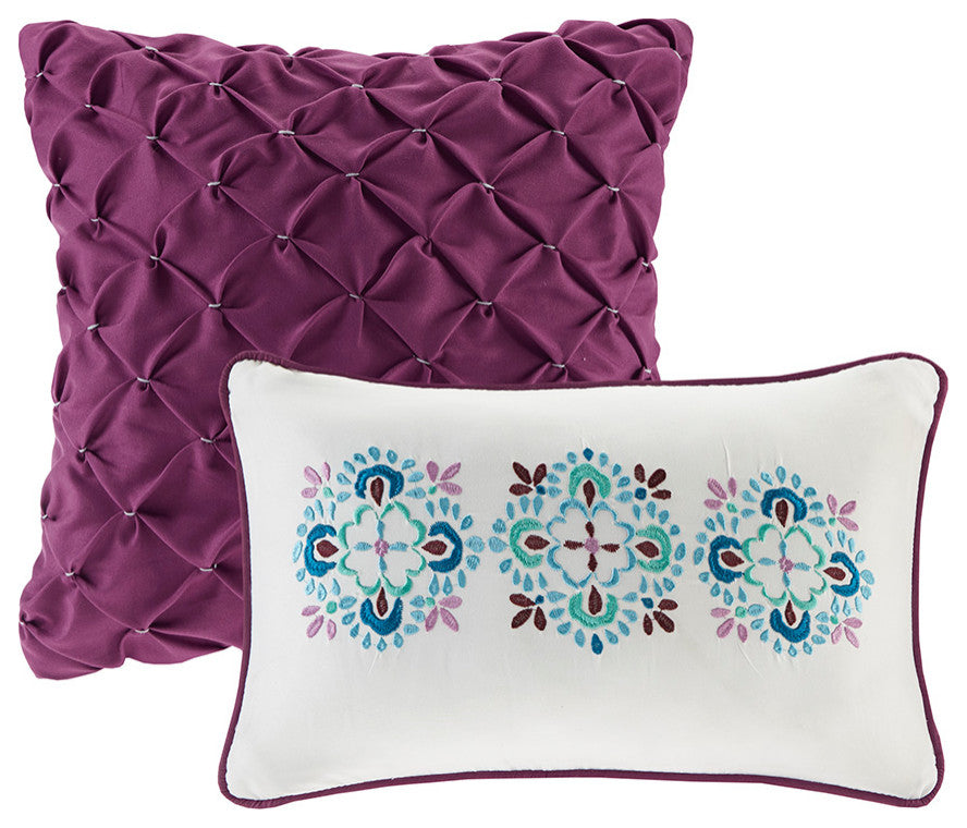 Intelligent Design Joni Reversible Quilt Set With Throw Pillows, Purple